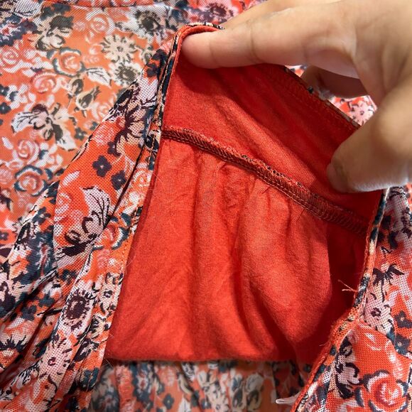 Free People All Dolled Up Top Womens Medium Red Floral Mesh Sheer High Neck Boho - Picture 7 of 10